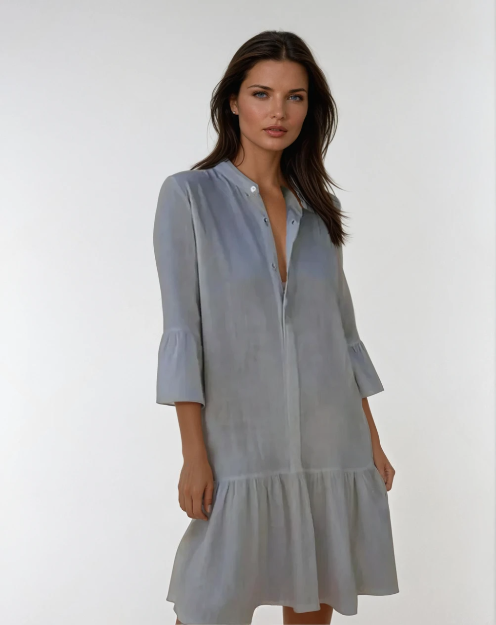 Dam Elegant Mini Skjortekjole med Plisseringer