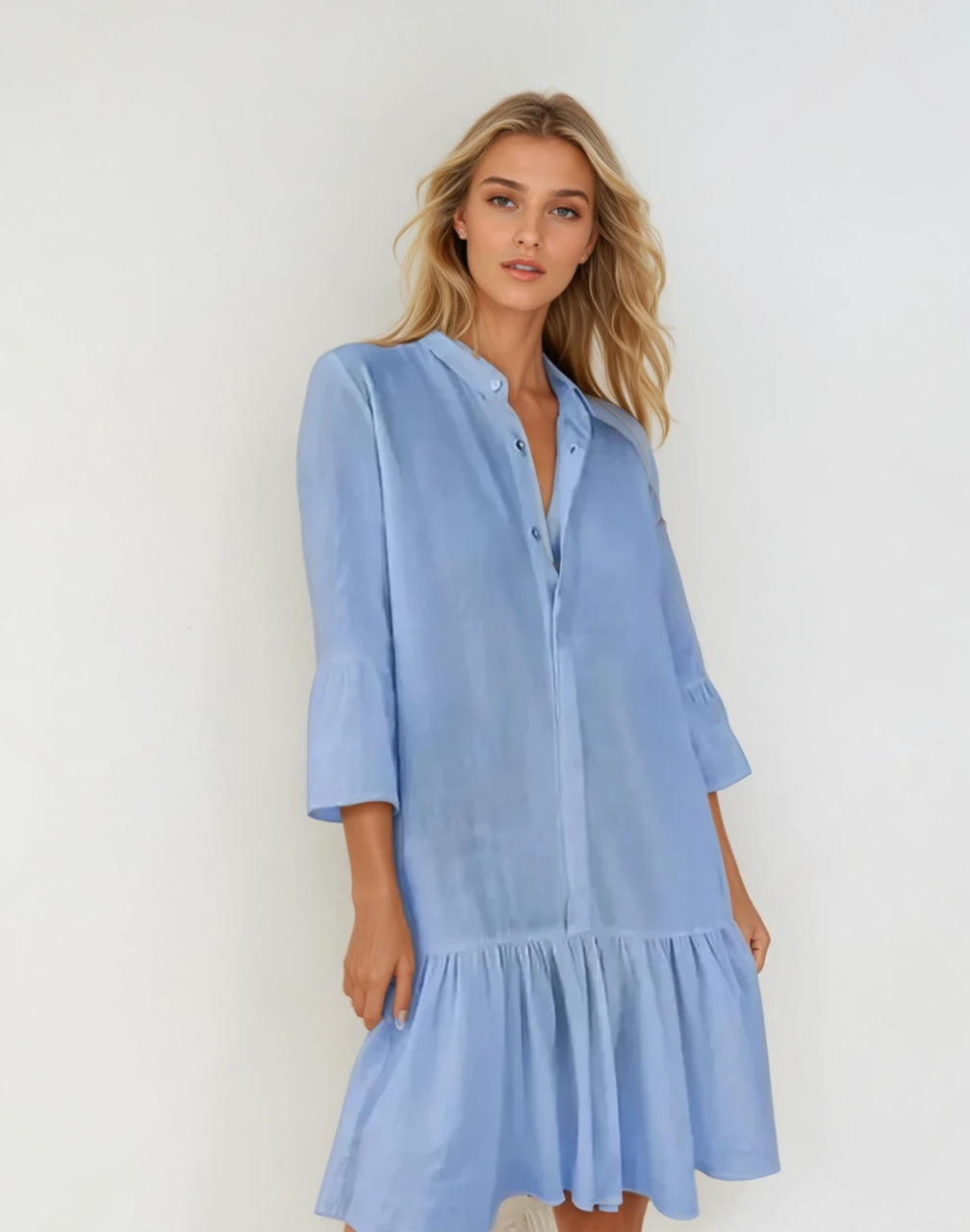 Dam Elegant Mini Skjortekjole med Plisseringer