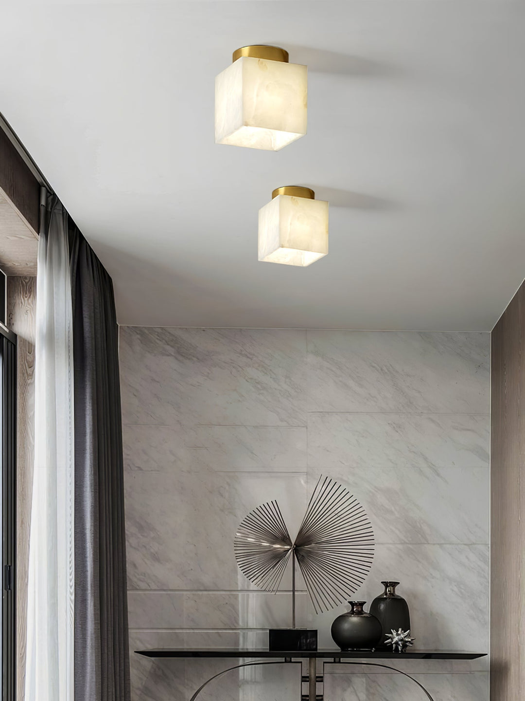 Moon Alabaster Taklampa - Elegant Messing &amp; Alabast Design