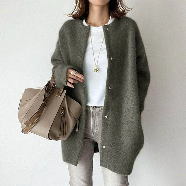 Dam Stickad Cardigan med Knappelukking