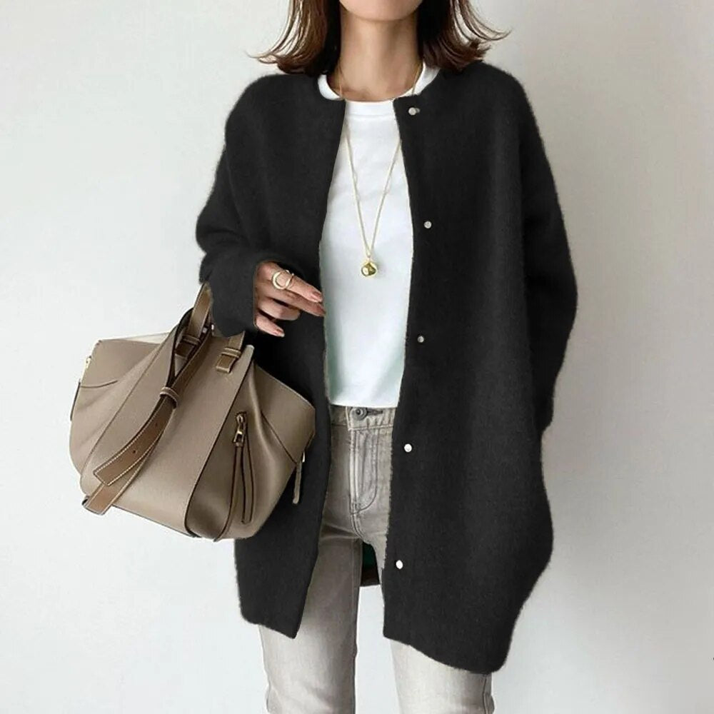 Dam Stickad Cardigan med Knappelukking
