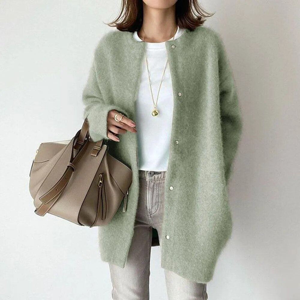 Dam Stickad Cardigan med Knappelukking