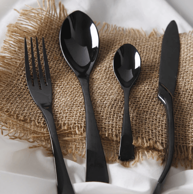 Elegant Bestikksett i Svart Rustfritt Stål