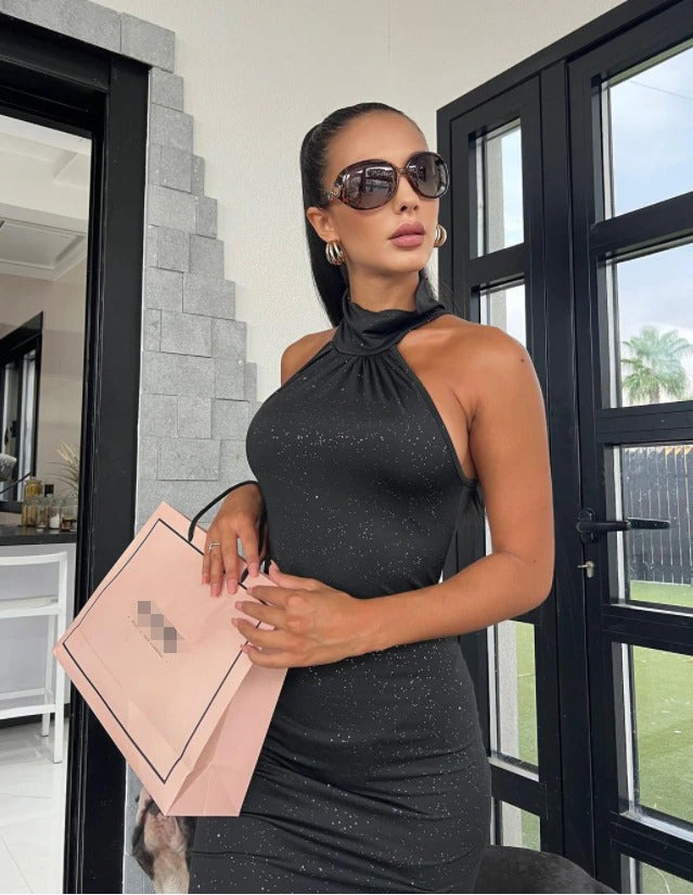 Kvinnor Glitter Bodycon Festkjole – Elegant och Figurnär Stil