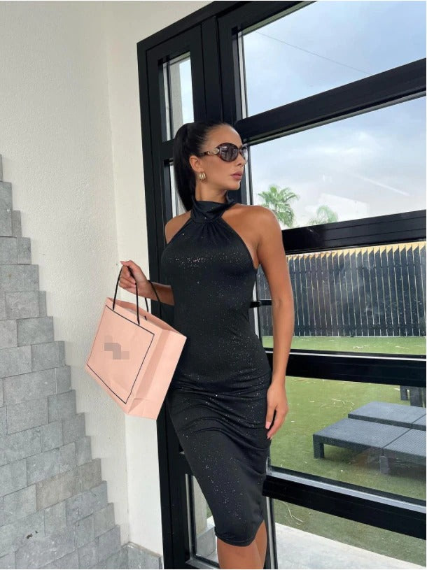 Kvinnor Glitter Bodycon Festkjole – Elegant och Figurnär Stil