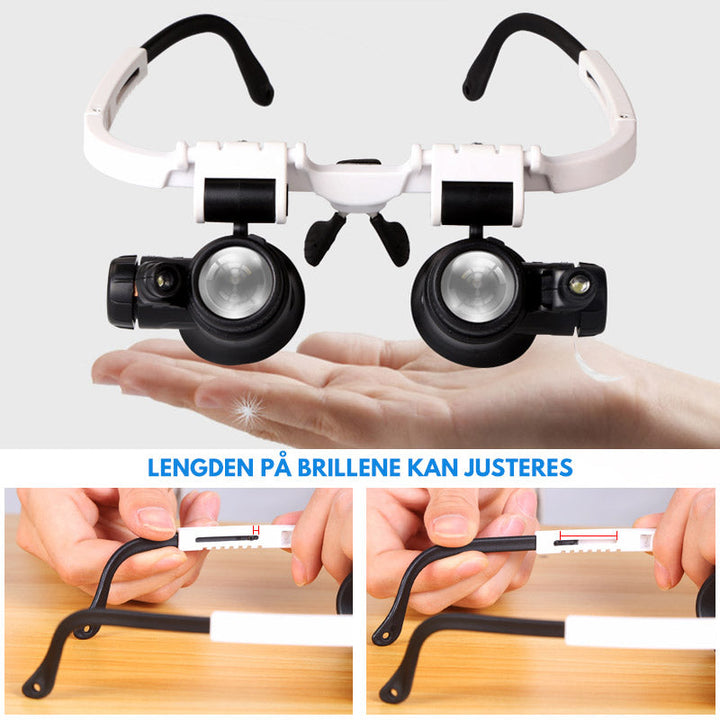 LED-briller med Forstörrelsesglass och Justerbara Linser