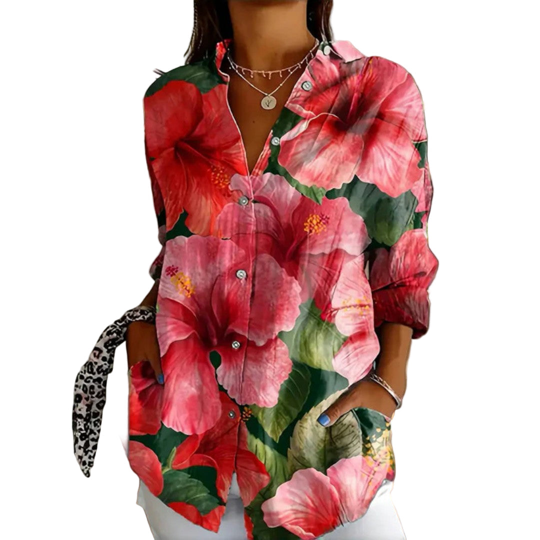 Dam Vintage Blus i Fargerikt Design