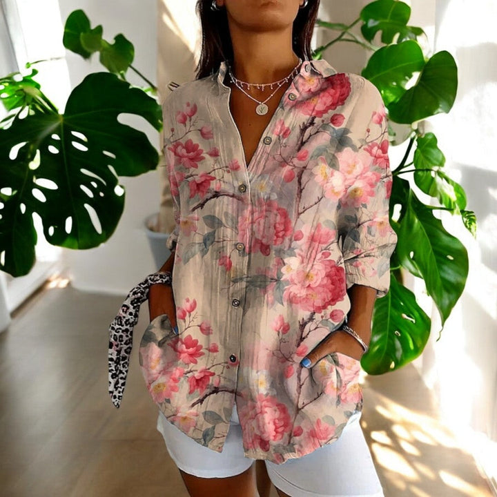 Dam Vintage Blus i Fargerikt Design