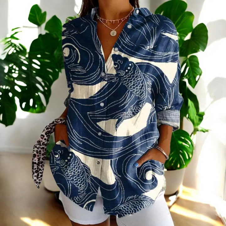 Dam Vintage Blus i Fargerikt Design