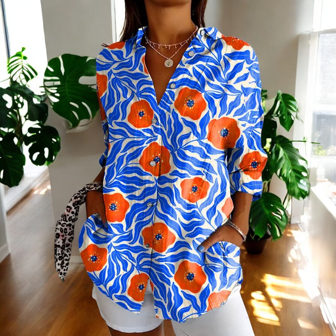Dam Vintage Blus i Fargerikt Design