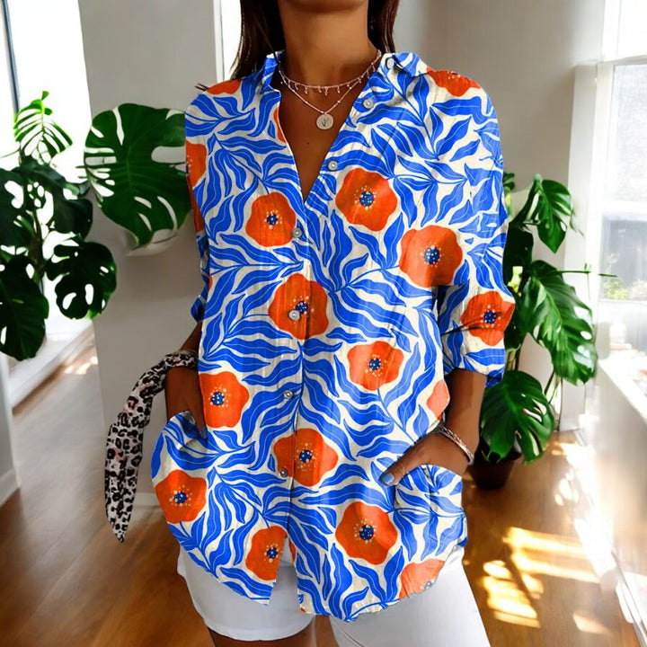 Dam Vintage Blus i Fargerikt Design