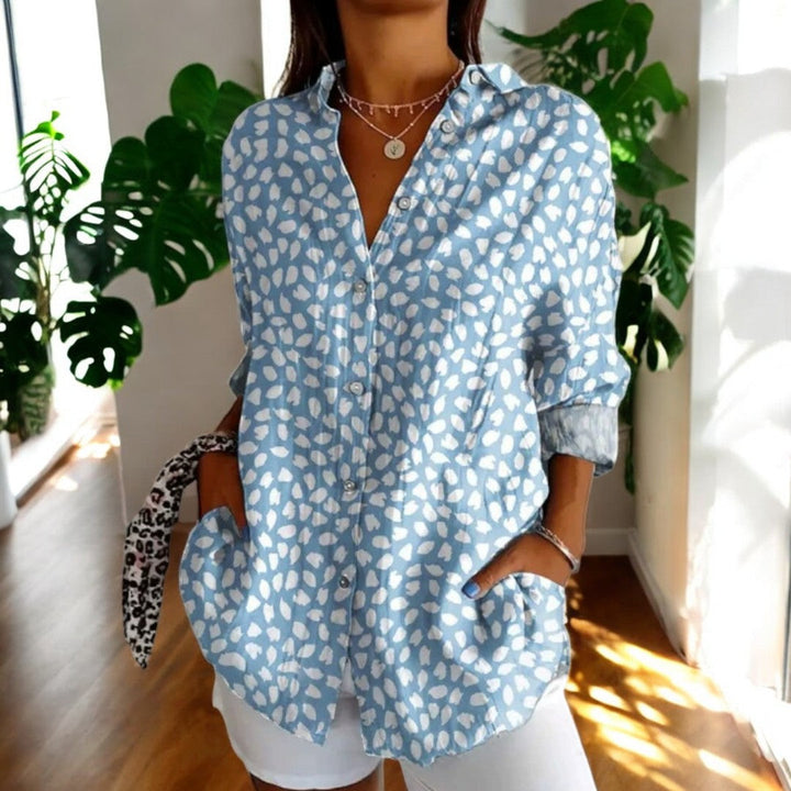 Dam Vintage Blus i Fargerikt Design