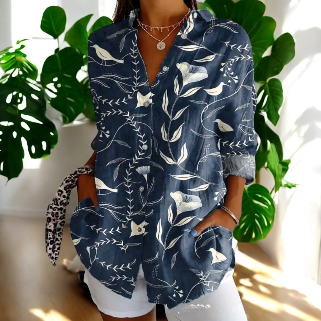 Dam Vintage Blus i Fargerikt Design