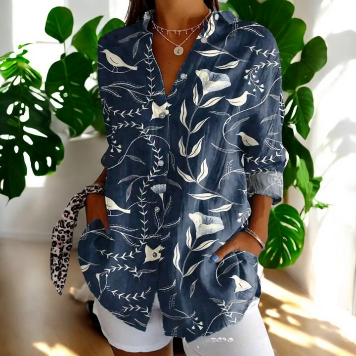 Dam Vintage Blus i Fargerikt Design