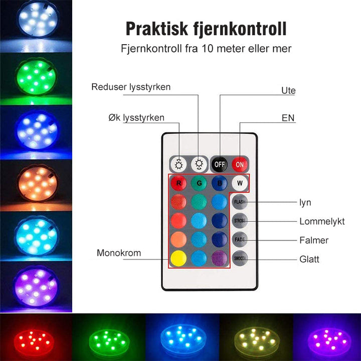 Färgglada Svömmelys - Vattentäta LED Ljus - Fjärrkontroll