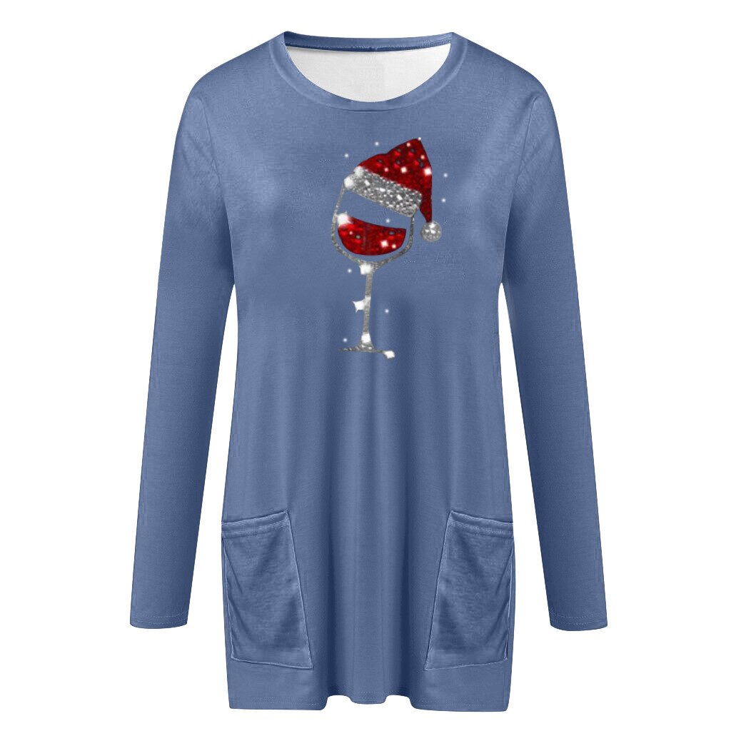 Kvinnor Jul Avslappnad Tröja med Vinglass &amp; Nisselue