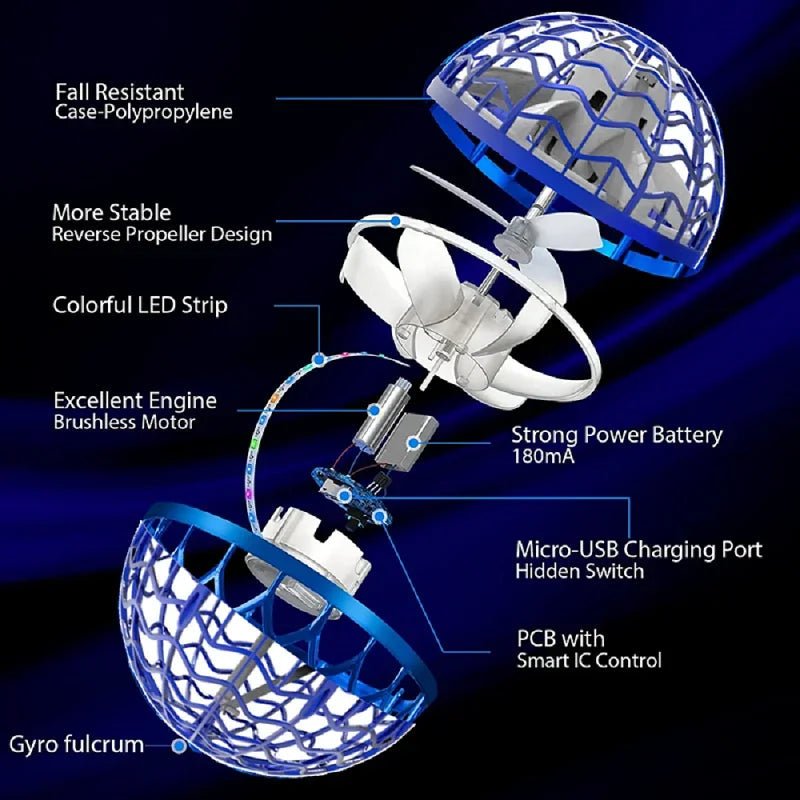 Flygende Gyroskop med Färgat LED-ljus och 360° Rörelse