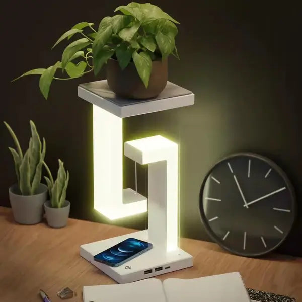 Tensegrity LED Bordslampa – Futurisk Ljus med Trådlös Laddning