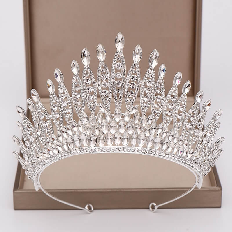 Glittrende Krystall Kongekrone Tiara för Kvinnor