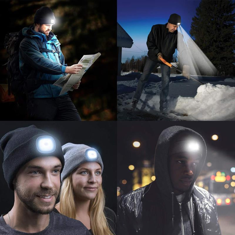 LED Vinterlue - Stickad Mössa med Ljus för Utomhusaktiviteter