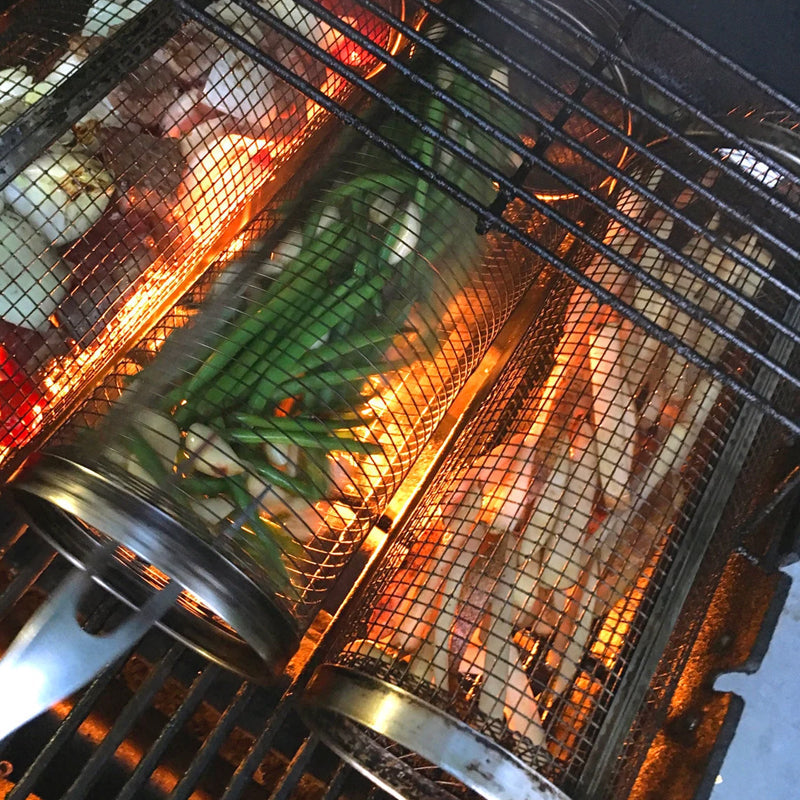 Grillkurv i Rustfritt Stål - Roterende 360° för Jämn Matlagning