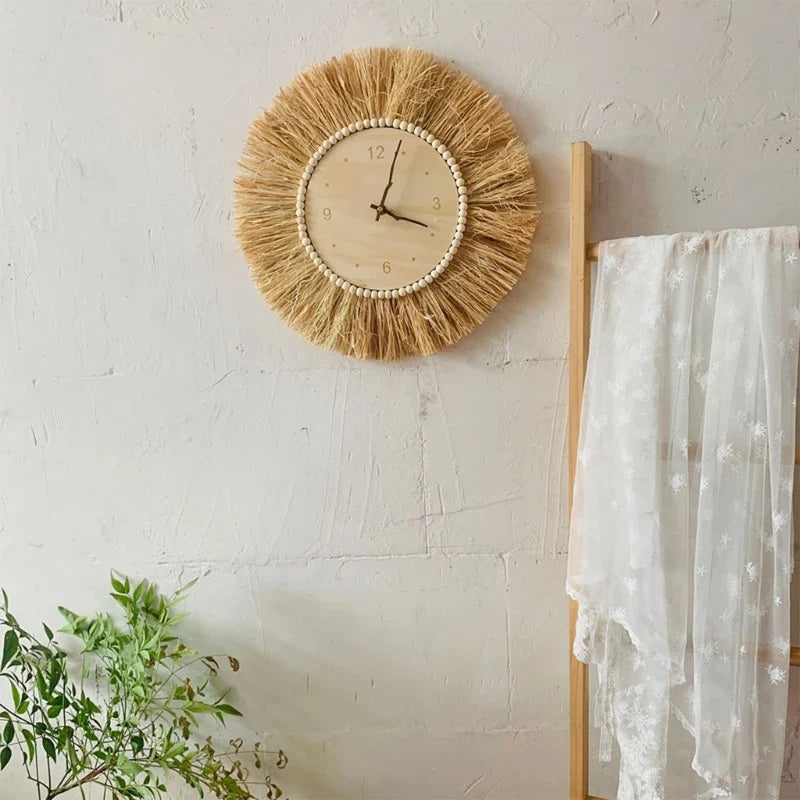 Håndlaget Veggklokke i Boho-stil, Brun