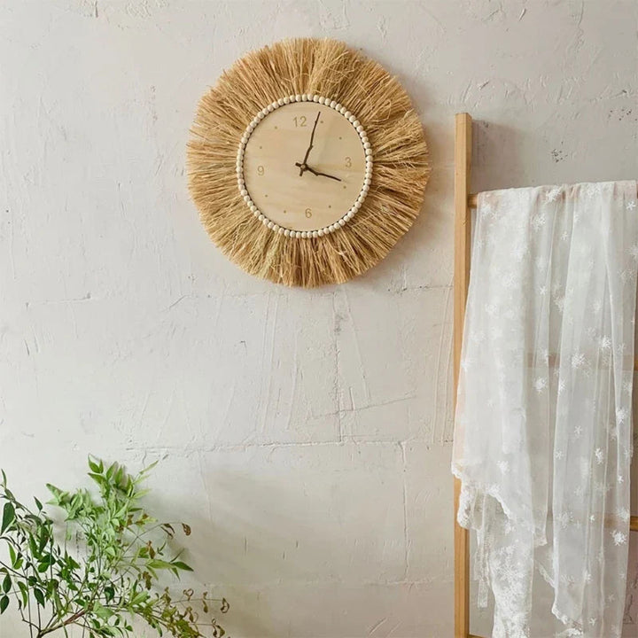 Håndlaget Veggklokke i Boho-stil, Brun