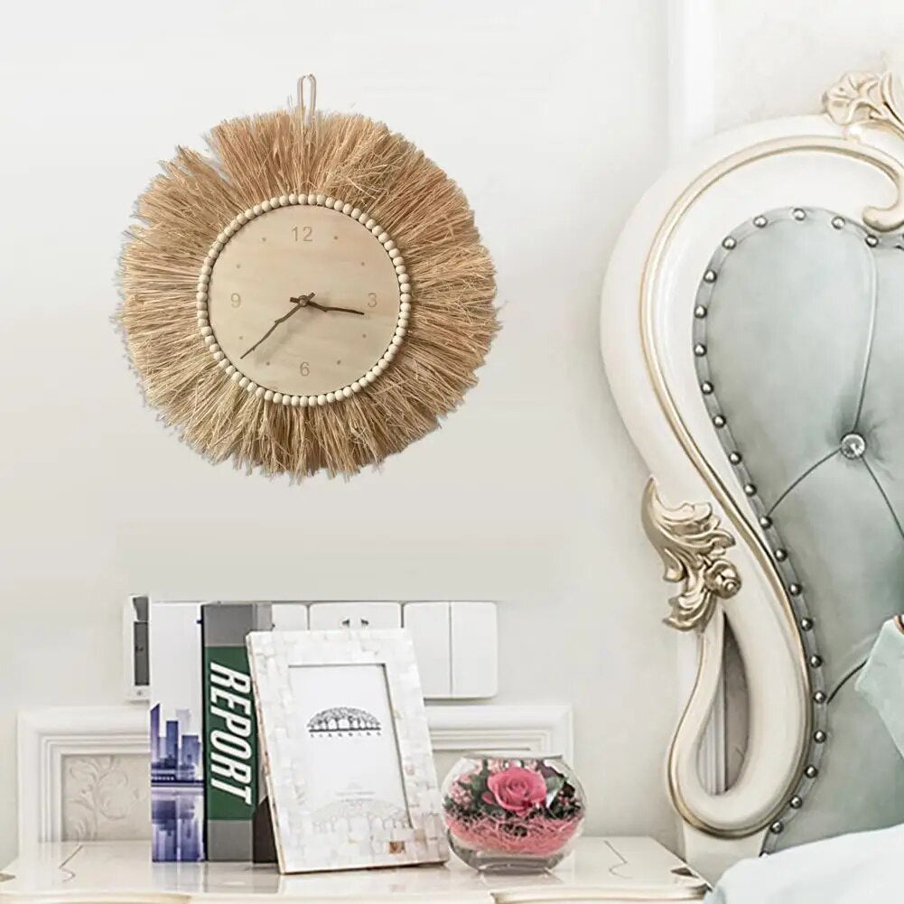Håndlaget Veggklokke i Boho-stil, Brun