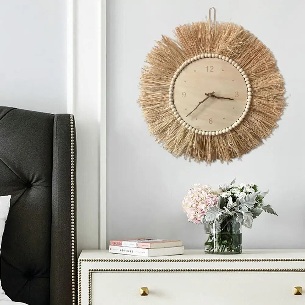 Håndlaget Veggklokke i Boho-stil, Brun
