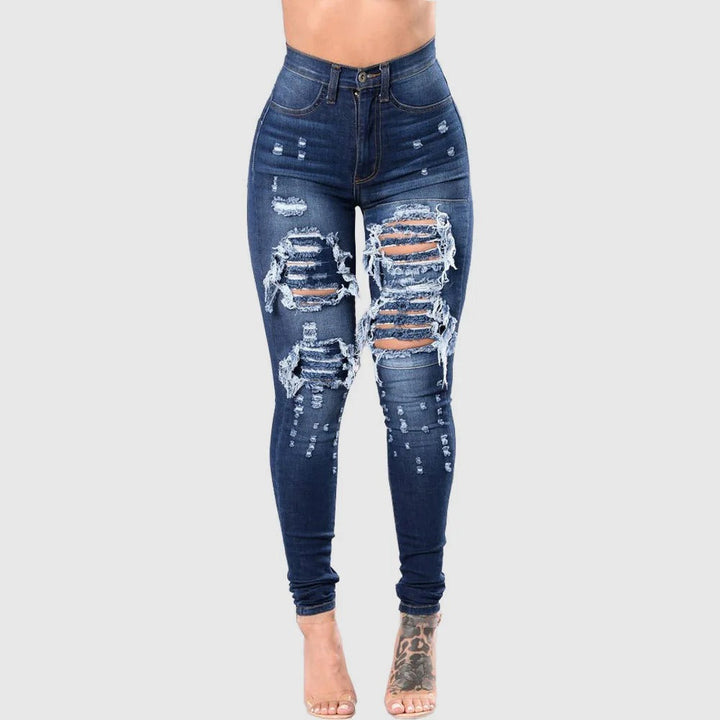 Rippede Jeans med Hög Midja för Kvinnor – Trendig &amp; Bekväm