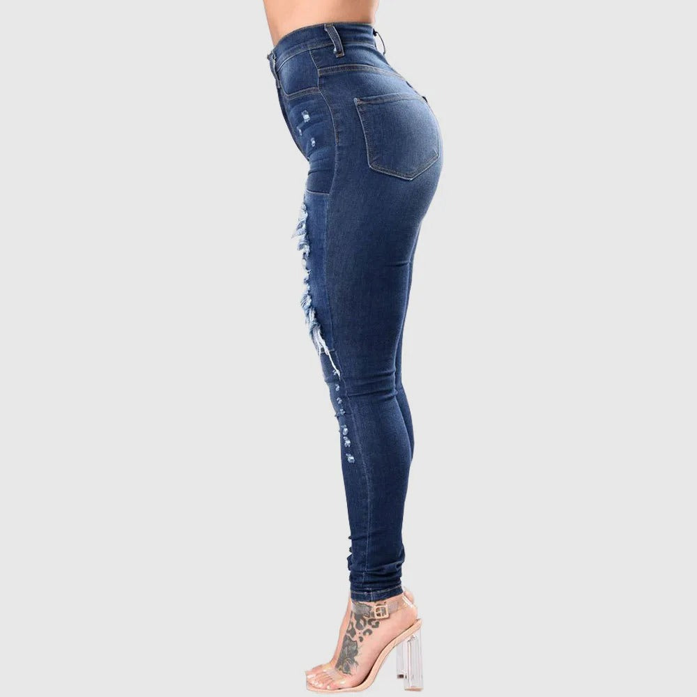 Rippede Jeans med Hög Midja för Kvinnor – Trendig &amp; Bekväm