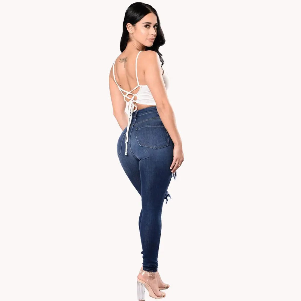 Rippede Jeans med Hög Midja för Kvinnor – Trendig &amp; Bekväm