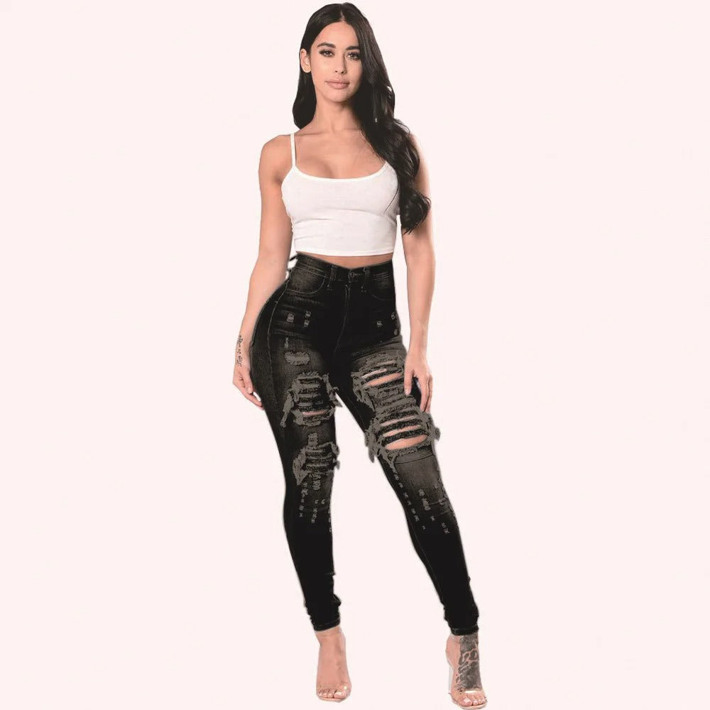 Rippede Jeans med Hög Midja för Kvinnor – Trendig &amp; Bekväm