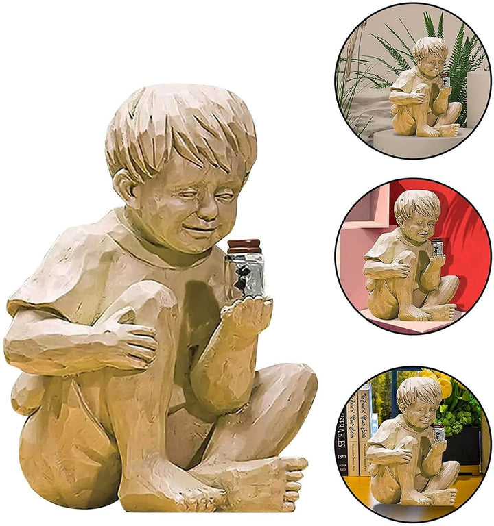 Solcelle hagestatue: Flicka med ildfluer, 22.5 cm