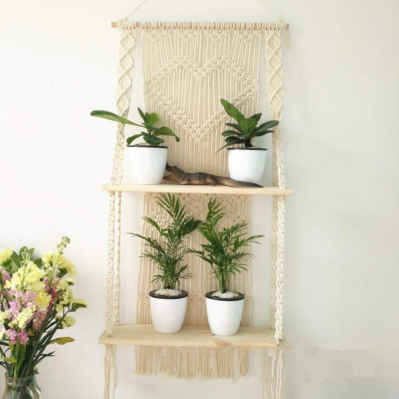 Hengende Macramé Vegghylle – Boho Interiördekor