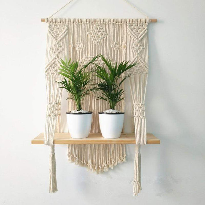 Hengende Macramé Vegghylle – Boho Interiördekor
