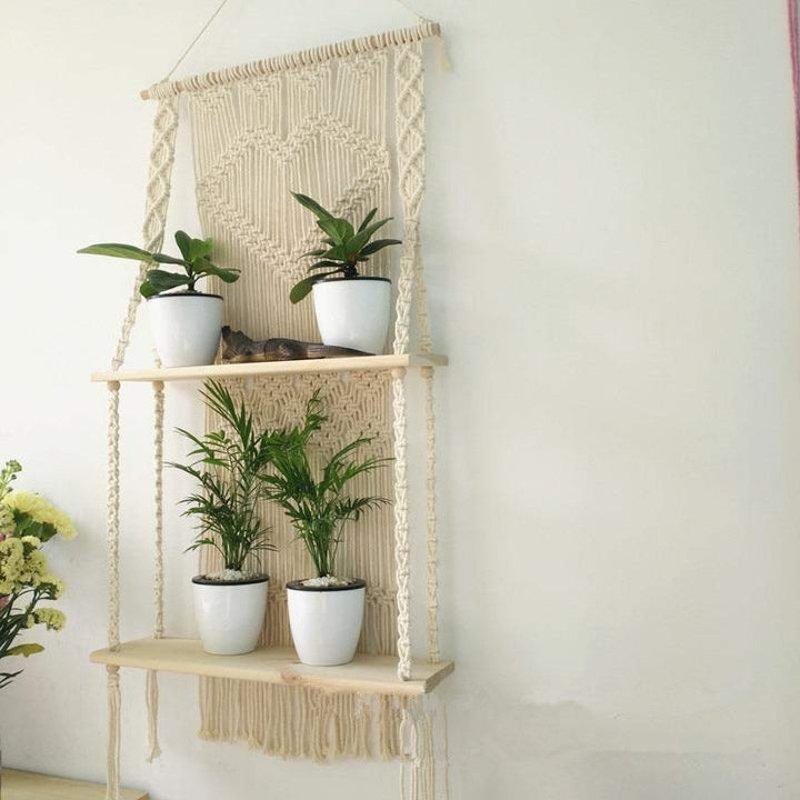 Hengende Macramé Vegghylle – Boho Interiördekor