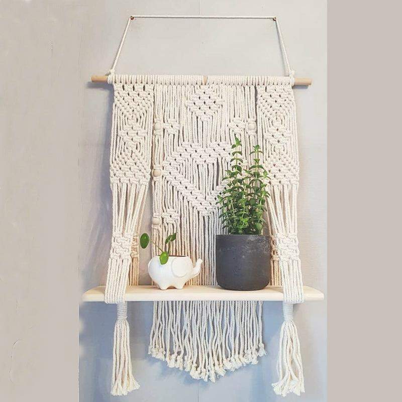 Hengende Macramé Vegghylle – Boho Interiördekor
