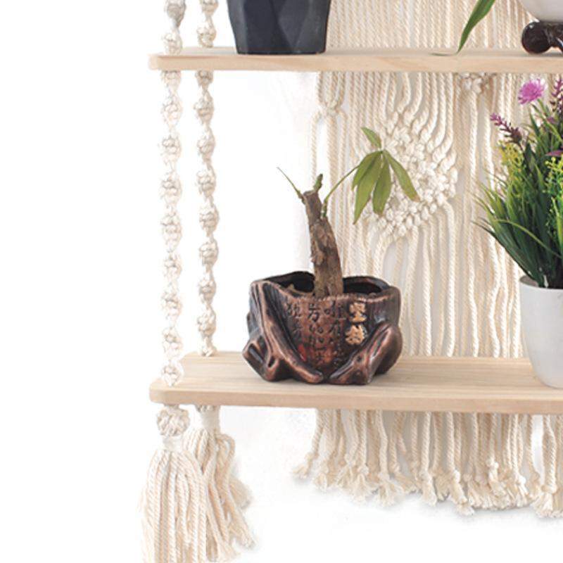 Hengende Macramé Vegghylle – Boho Interiördekor