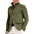 Herr Cardigan med Hög Krage och Ribbet Design