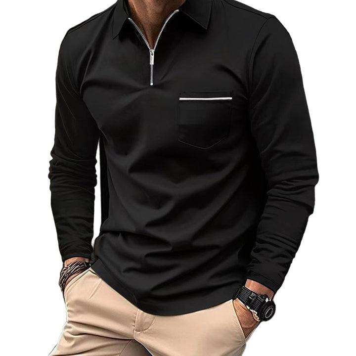 Herr Poloshirt med Glidelåskrage och Långa Ärmar