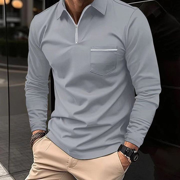Herr Poloshirt med Glidelåskrage och Långa Ärmar