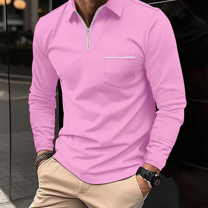 Herr Poloshirt med Glidelåskrage och Långa Ärmar