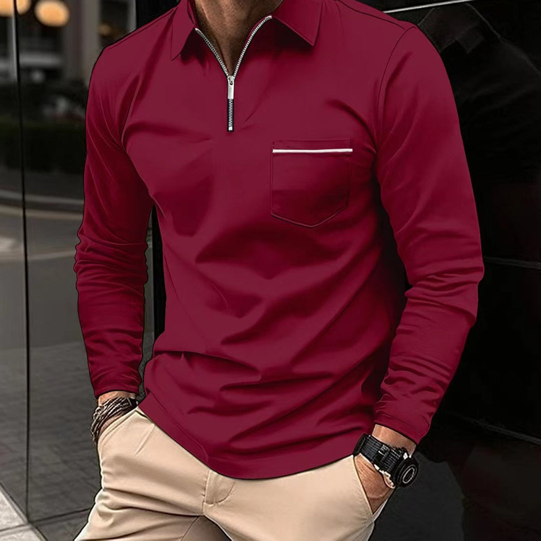 Herr Poloshirt med Glidelåskrage och Långa Ärmar