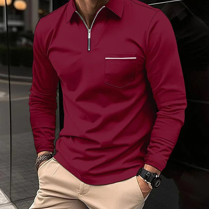 Herr Poloshirt med Glidelåskrage och Långa Ärmar