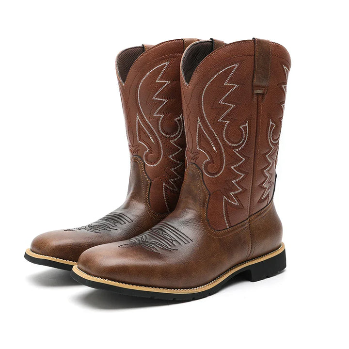 Herr Retro Höga Cowboyboots med Broderte Detaljer