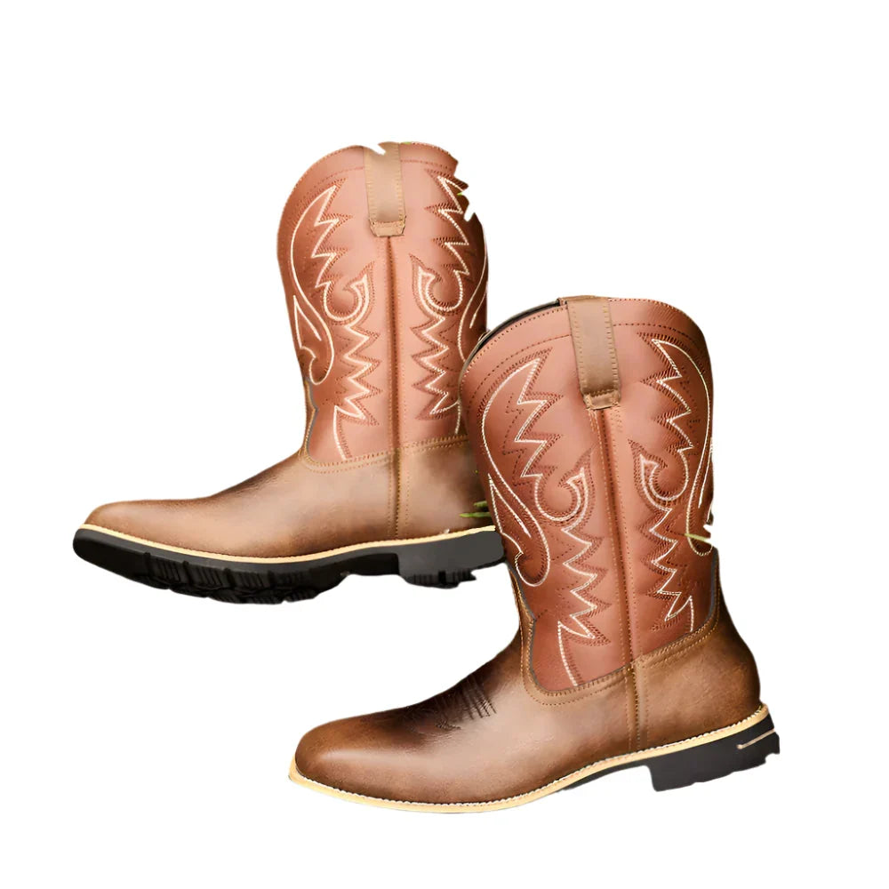 Herr Retro Höga Cowboyboots med Broderte Detaljer