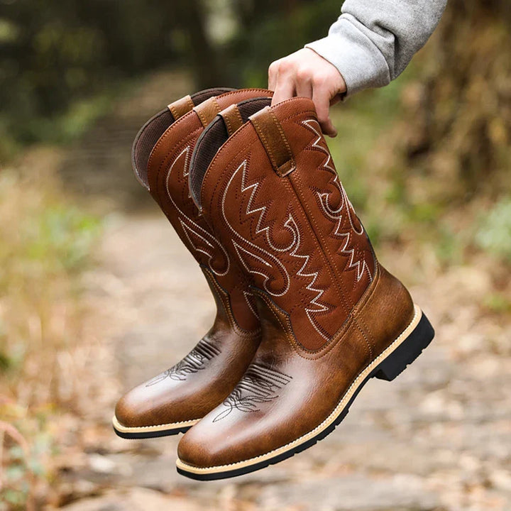 Herr Retro Höga Cowboyboots med Broderte Detaljer