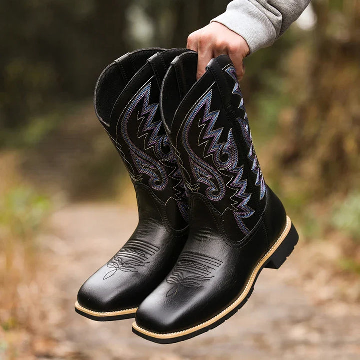 Herr Retro Höga Cowboyboots med Broderte Detaljer