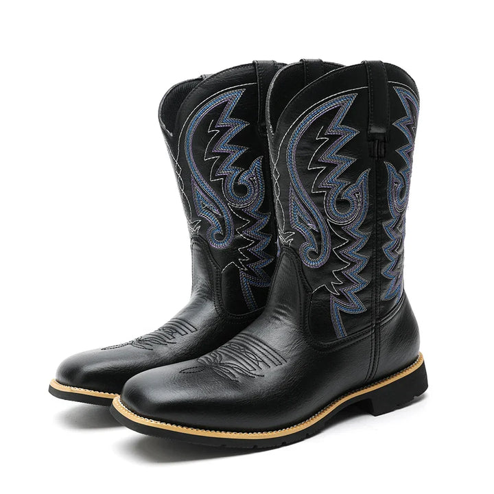 Herr Retro Höga Cowboyboots med Broderte Detaljer
